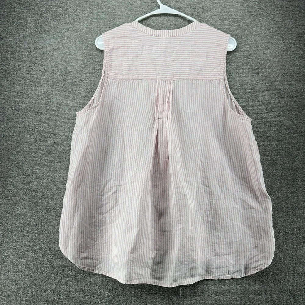 Tommy Bahama Sleeveless Blouse Women Size XL Pink Stripe Linen Summer Beach - Picture 2 of 7